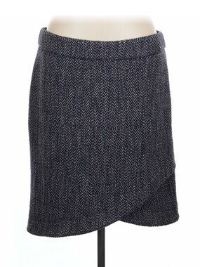 CHANEL Gray & Blue Wool Tweed Asymmetrical Wrap Skirt